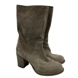 Fiorentini + Baker Brown Leather Block Heel Zip Mid Calf Riding Boots Womens 5.5